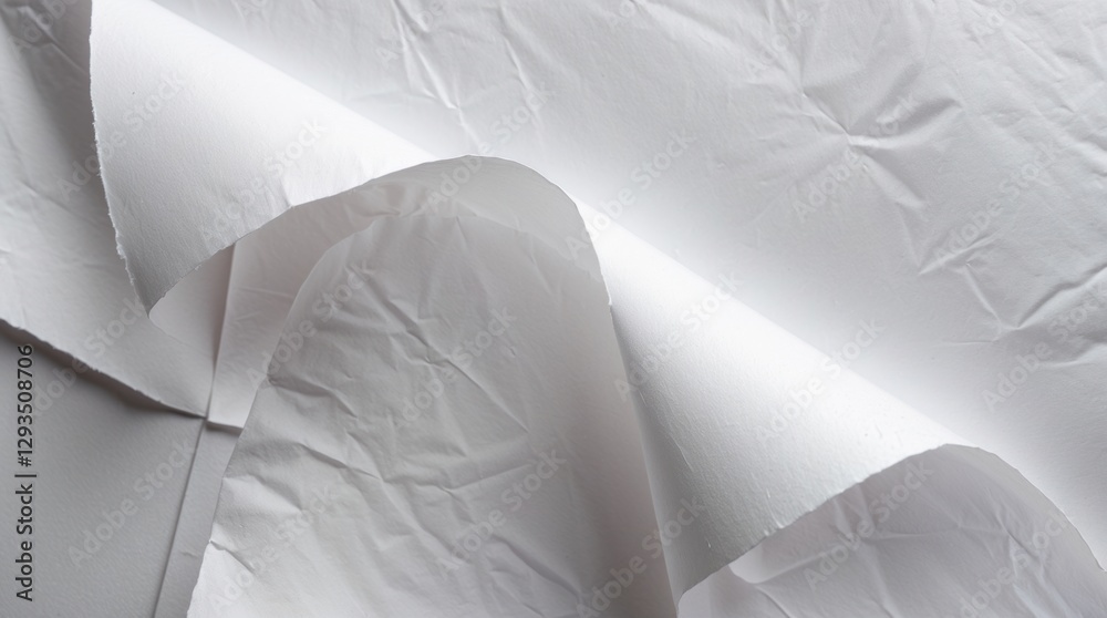 Aufkleber crumpled white paper texture background close-up revealing layers and creases for design and artisti