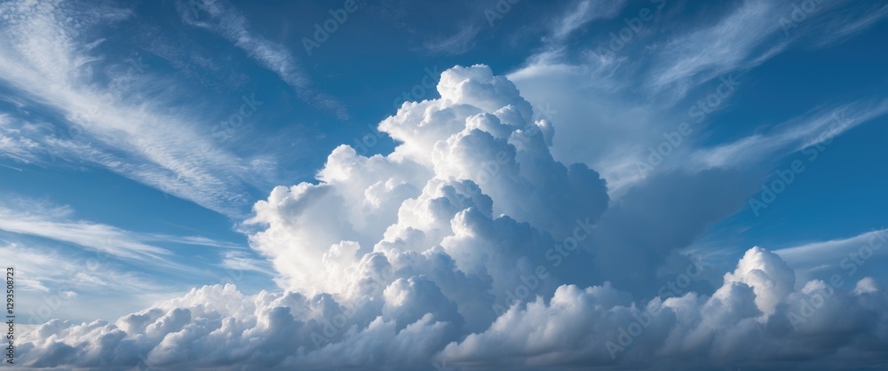 Poster impressive billowing clouds against a clear blue sky creating a serene and tranquil atmosphere in na