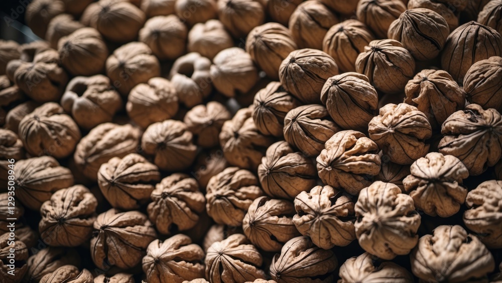 Aufkleber Natural walnuts in their shells arranged in a dense market display, showcasing the rich texture and traditional appeal of Ceviz in Istanbul.
