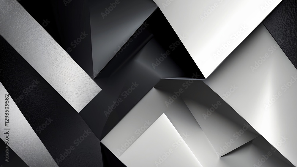 Poster abstract geometric pattern featuring black, white, and gray triangular shapes with a textured 3d eff