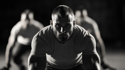 focused athlete in low stance during training