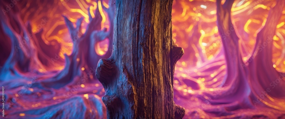 Poster vibrant abstract wood texture with illuminated background creating a mystical forest atmosphere for 