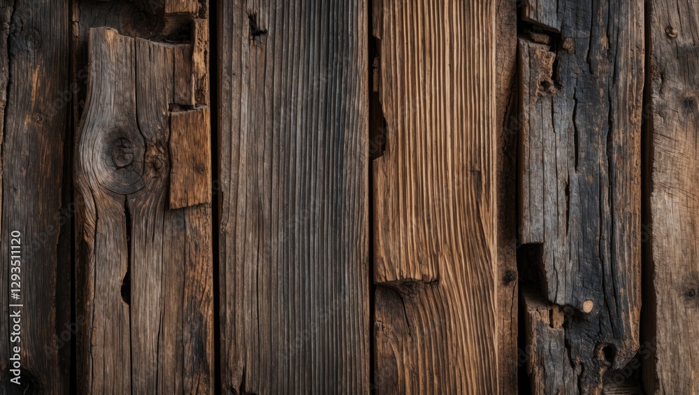 Poster weathered wood texture with varied tones and grain patterns suitable for rustic backgrounds and desi