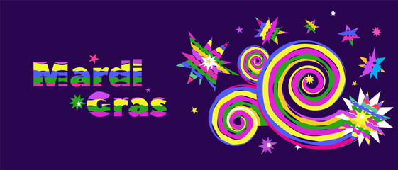 Mardi Gras Carnival, masquerade,  colorful poster   holidayy template design Vector carnaval banners  with mask, confetti, balloon, garland funky illustration