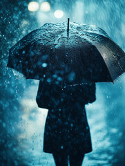 A person holding a stylish umbrella in heavy rain