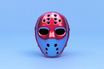 Colorful mask with unique design, featuring bold red and blue hu