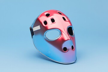 Fototapeta premium Shiny hockey mask showcases striking gradient of pink and blue c