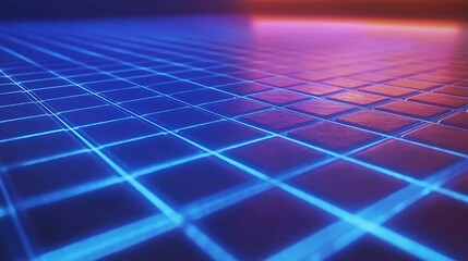 Abstract Grid Pattern With Neon Blue Lines And Purple Squares
