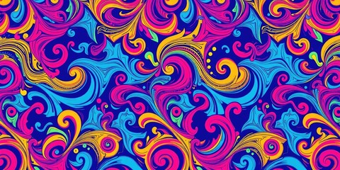 Vibrant abstract colorful seamless pattern background with swirling shapes and intricate details, artdeco, swirlingpatterns
