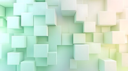 Obraz premium Abstract Geometric Composition of Cubes in Soft Green and Cream Colors