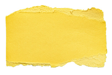 Yellow cut out torn piece of blank paper note cardboard with rough texture and copy space for text,...