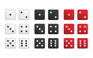 Set of 3D dices in three different colors. Vector illustration.
