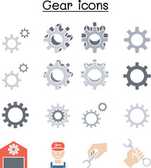 Gear, fix, maintenance, repairman icon set in thin line style