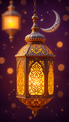 Ramadan Festive Lantern,Crescent Moon and Stars Night