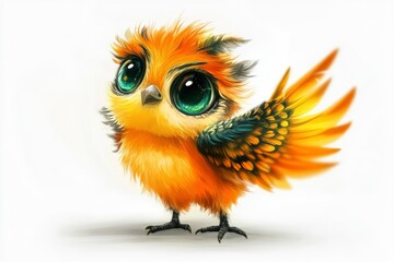 Fototapeta premium a bright cute bird with spread wings and green eyes is singing