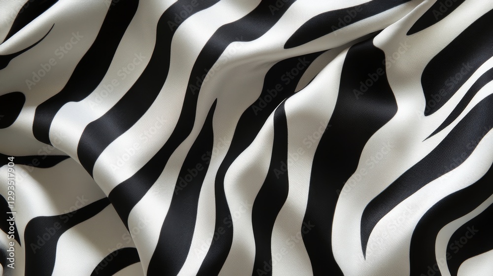 Poster black and white zebra print fabric with wavy lines, dynamic and elegant textile. fashion design and 