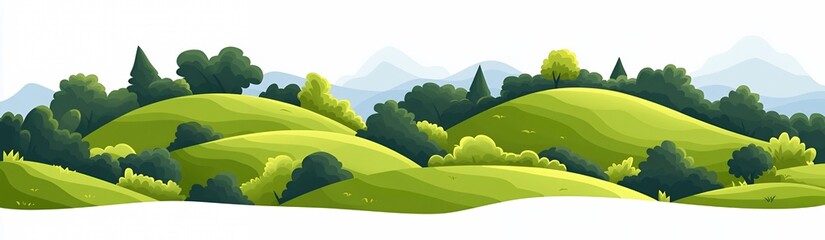 Obraz premium Green Rolling Hills Landscape Nature Scenery Illustration eco sky art park leaf view blue