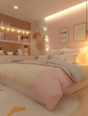 A cozy bedroom that features a soft color palette and minimal elements