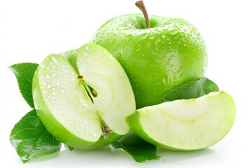 Fresh green apples on white background. Neural network AI generated