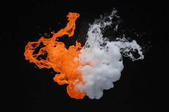 Dynamic swirl of orange and white smoke creates striking contras