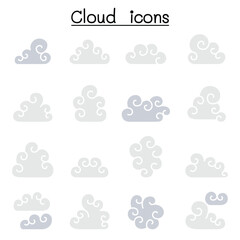 Curl Cloud icon set in thin line style