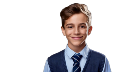 Portrait of a smiling handsome high school boy wearing a tie