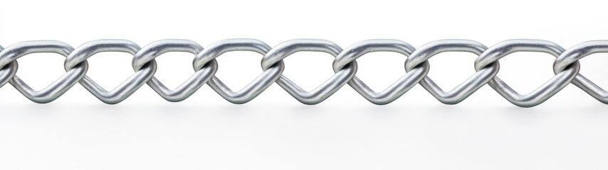 Obraz premium Silver Metal Chain with Interlocking Links on White Background