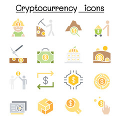 Cryptocurrency icon set in thin line style