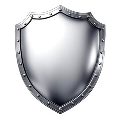 Metal shield. Medieval armor. Icon protection and security. 3d realistic vector, Isolated on transparent background. 
