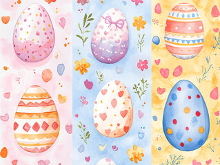 easter eggs and flowers watercolor pattern