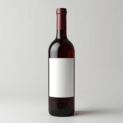 Obraz premium Mockup of red wine bottle with blank white label. Clean dark glass bottle template for branding design. Object isolated on plain light background. Wine making product presentation. Sommelier business