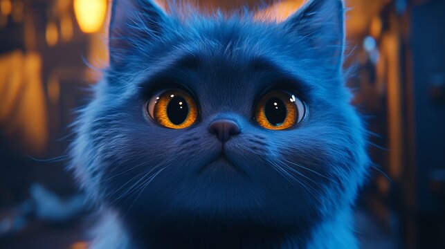 Adorable Blue Cat Portrait Stunning Eyes Digital Art Fluffy Fur Pet Animal Cute Kitten Graphic Design Image Wallpaper Background Illustration Lovely  