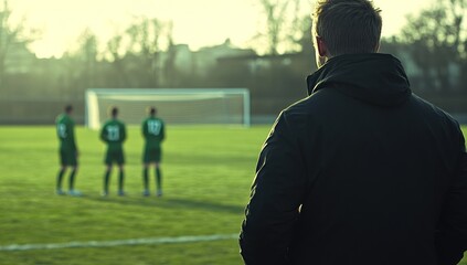 Obraz premium Soccer Coach Observing Players on Field