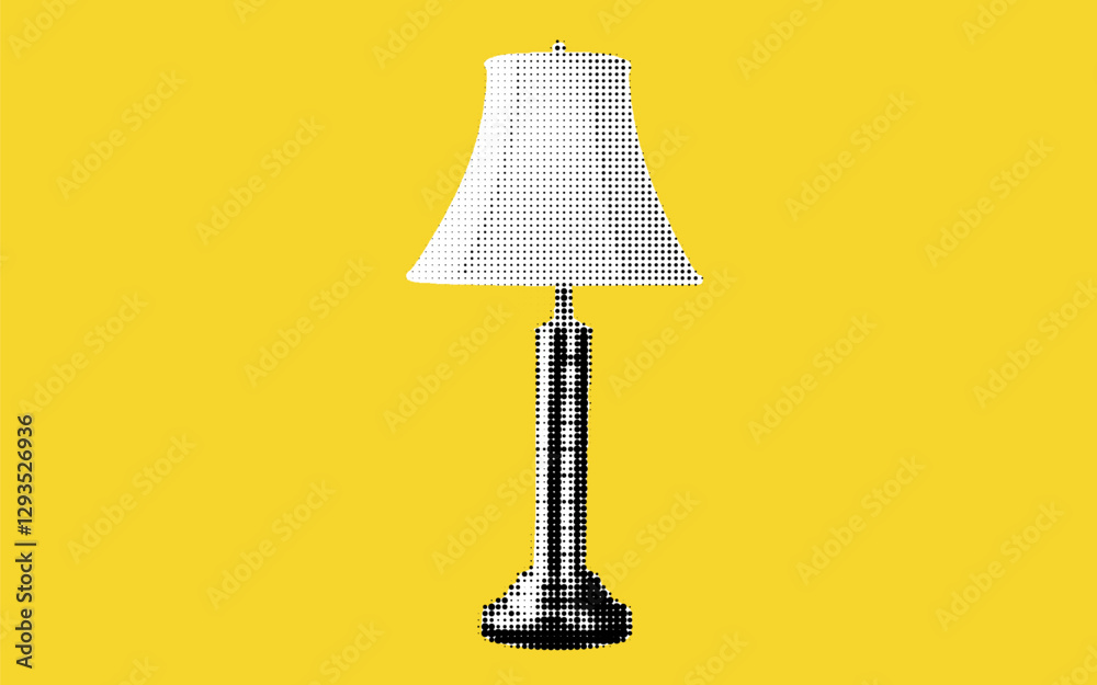 Poster brightening spaces with artistic halftone lamp design on vibrant yellow backdrop