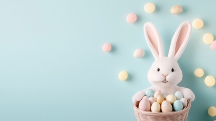 Obraz premium Adorable Easter Bunny with Colorful Eggs in a Pastel Background