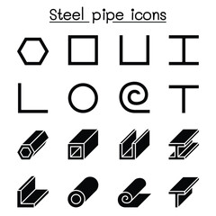 Steel Pipe icons set in thin line style