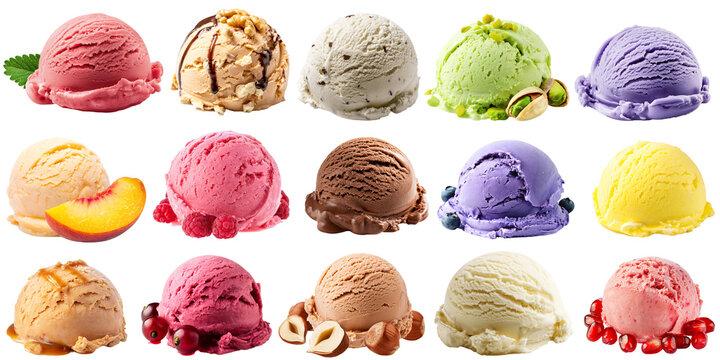 Verschiedene eiskugeln isoliert auf wei&szlig;en Hintergrund, Freisteller 