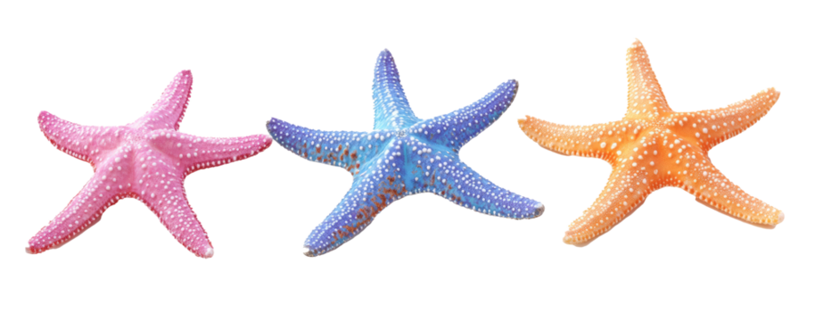 Set of colorful starfish in vivid colors, cut out
