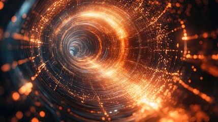 Obraz premium Visualization of quantum tunneling with particles phasing through barriers, futuristic light effects 
