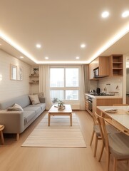 Fototapeta premium An Interior Design Example of a Living Room Kitchen