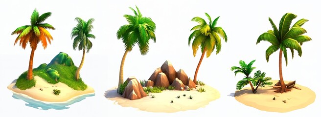 Fototapeta premium Cartoon Tropical Island Palm Trees Summer Vacation Scene 3D Sky Sun Fun Sand Blue Game