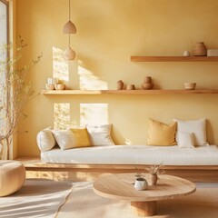 A modern interior with a sunny and bright color scheme