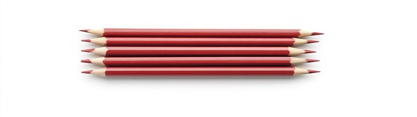 Group of Red Colored Pencils Lying on White Background