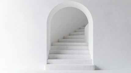 Obraz premium White staircase in arched doorway, minimalist interior, architectural design, website background
