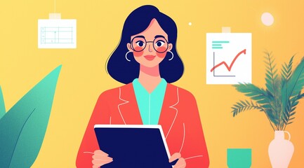 confident young woman in a minimalist workspace, reviewing her investment plans on a tablet as she charts her financial future with clarity.