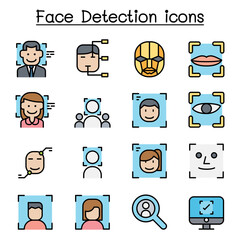 Face detection, Face recognition icon set in thin line style