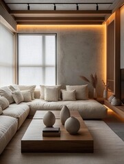 Obraz premium The design shows a minimalist living room with a sofa