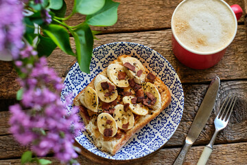toast with peanut butter, banana and chocolate