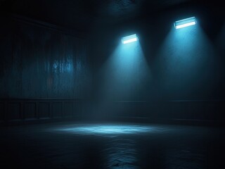 "Dark Empty Room - Mysterious Blue Light Horror Atmosphere"