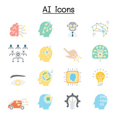 AI, Artificial intelligence icon set in thin line style